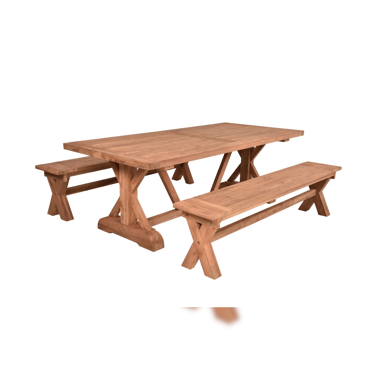 DELUKE Garten-Sitzgruppe NOLAN 3-tlg. - Teak, Braun | Gartenmöbel-Set Gartengarnitur Garten-Essgruppe mit Stühlen und Esstisch Image