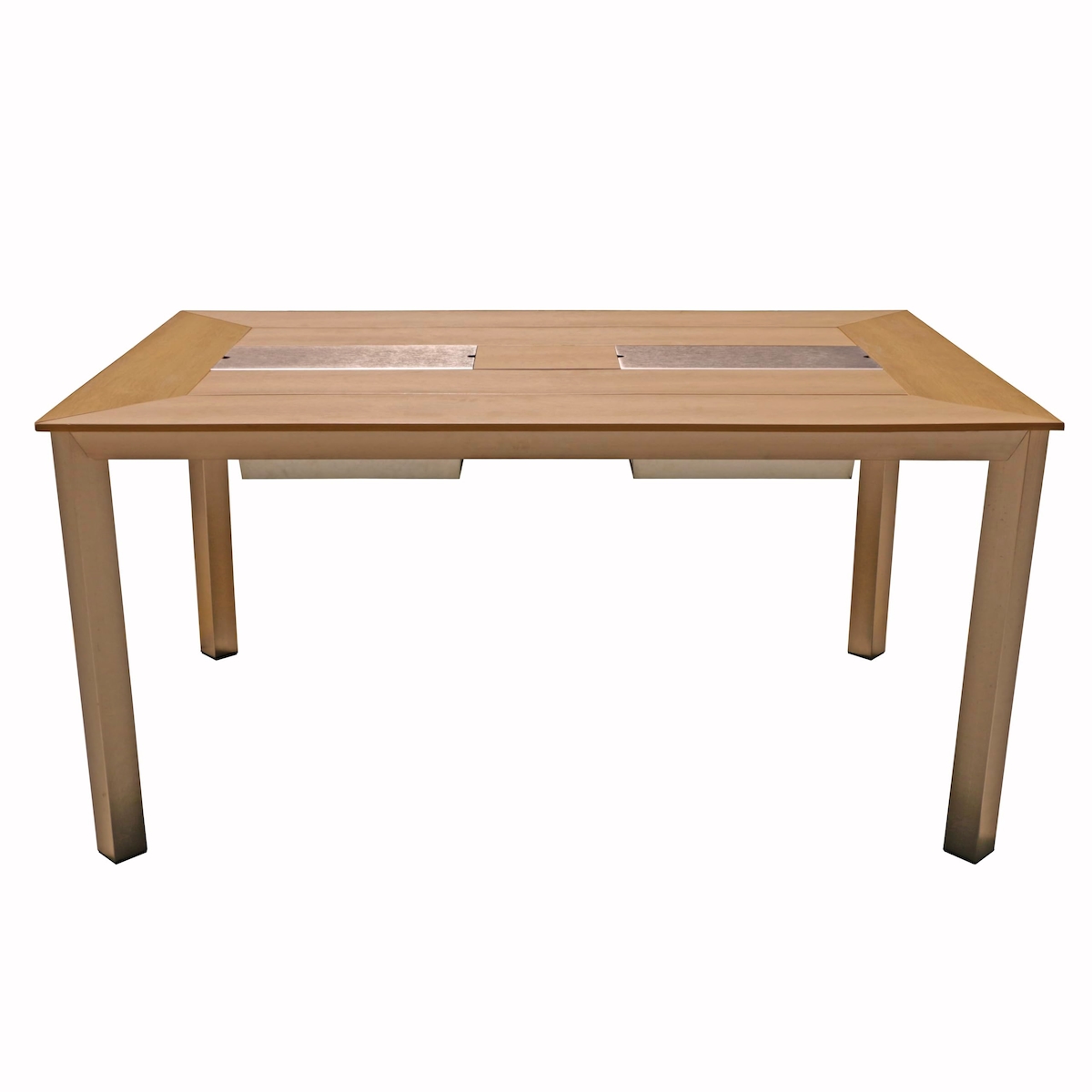 DELUKE Gartentisch FINJA mit 2 Eisbehältern - Kunststoff, Champagner, 150x90x75cm | Terrassentisch Wetterfest Outdoor Tisch Image