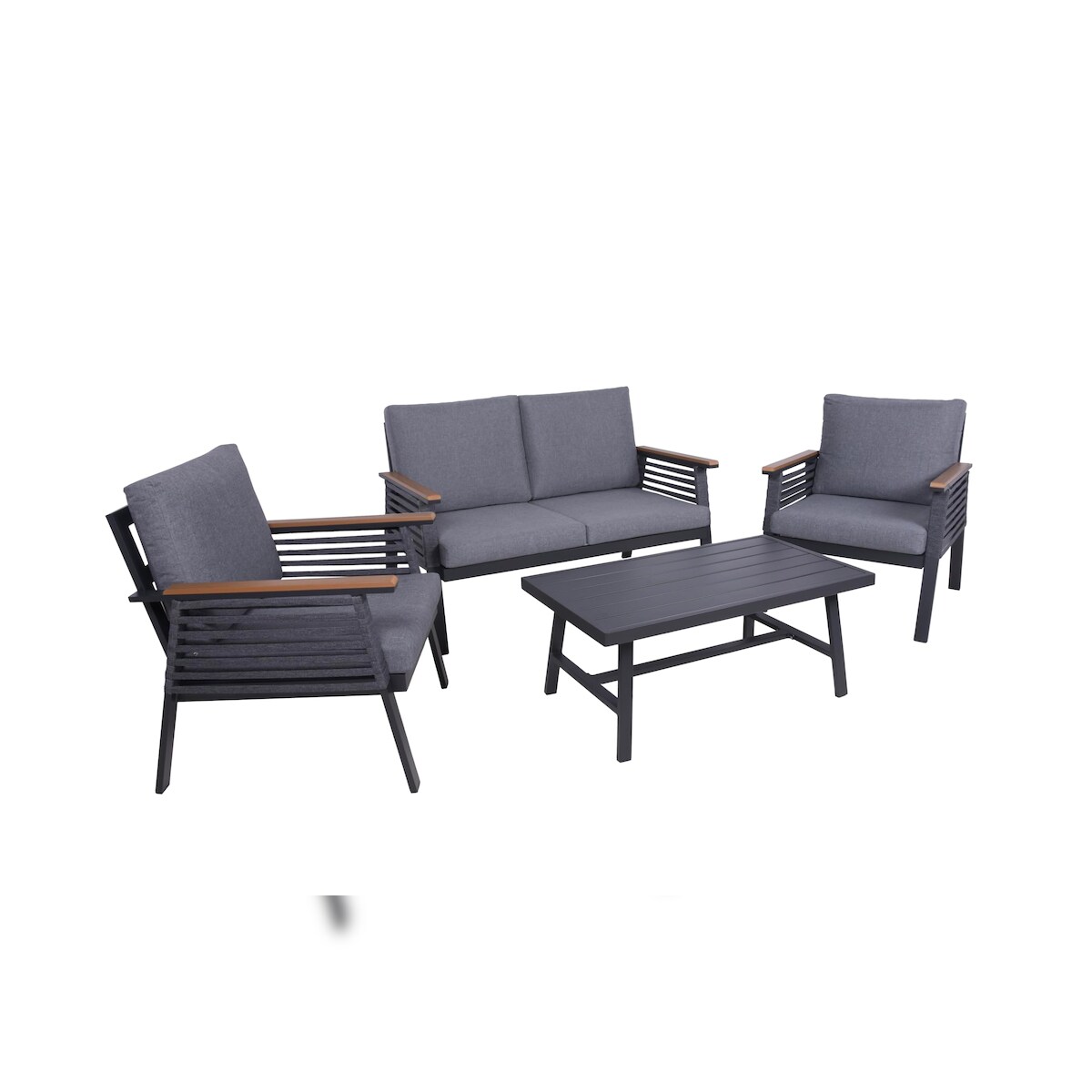 DELUKE Gartenloungeset JARLE inkl. Kissen - Kunststoff, Dunkelgrau | Gartenmöbel Set Garten Loungegruppe Lounge-Set Pool Loungegarnitur