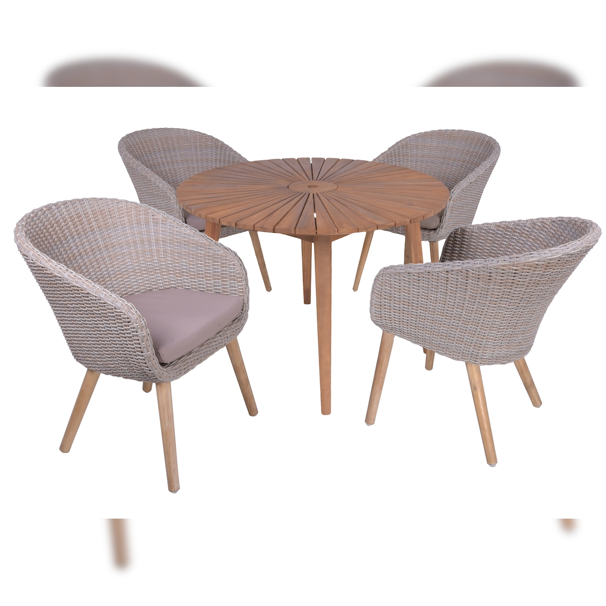 DELUKE Garten-Sitzgruppe ELVIRA 5-tlg. - Akazie, Beige | Gartenmöbel-Set Gartengarnitur Garten-Essgruppe mit Stühlen/Sesseln B und Esstisch Image