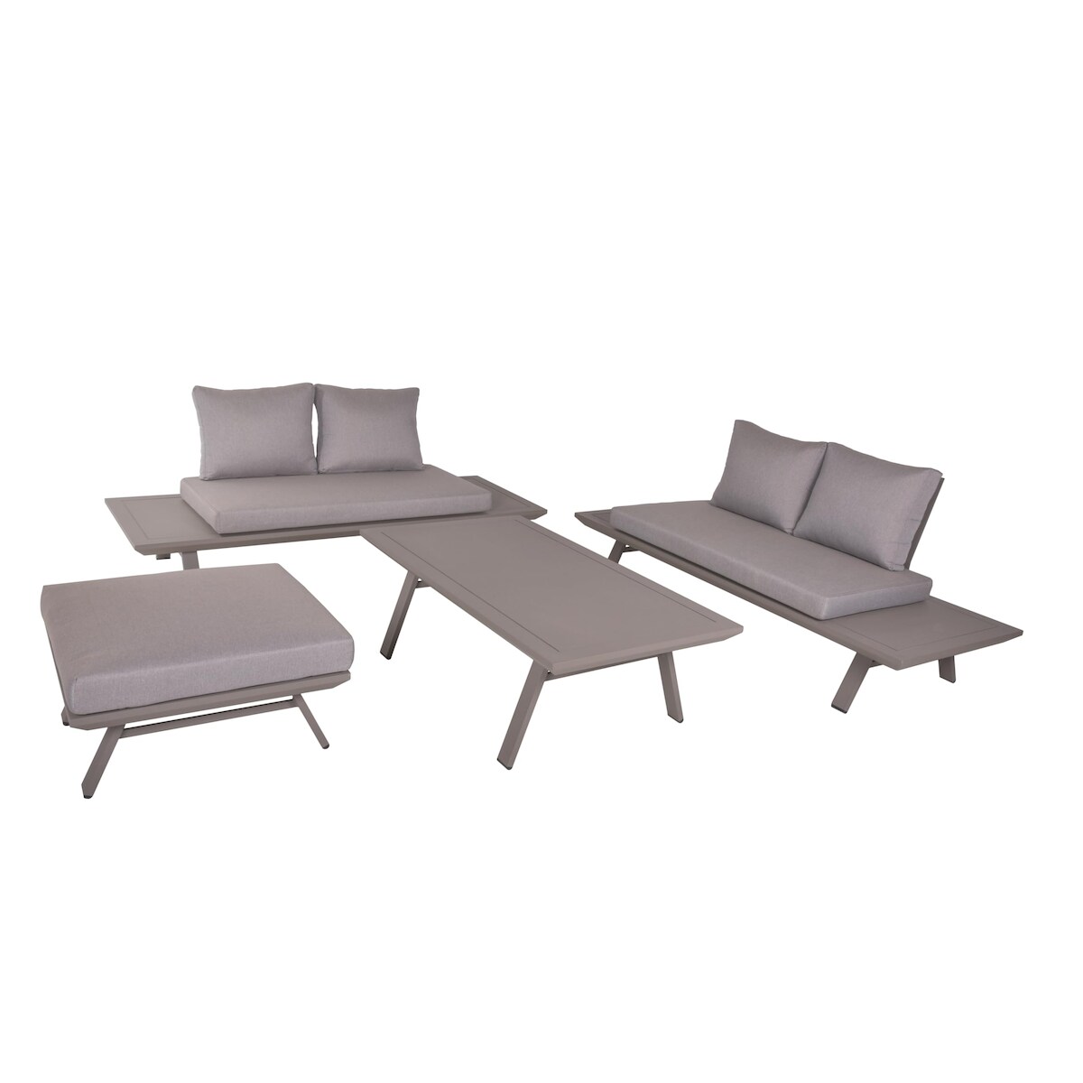 DELUKE Gartenloungeset CESAR 4-tlg - Aluminium, Hellgrau | Gartenmöbel Set Garten Loungegruppe Lounge-Set Pool Loungegarnitur