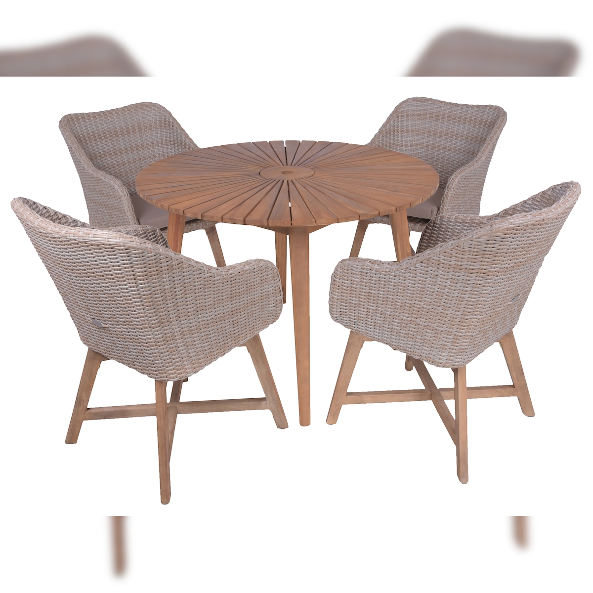 DELUKE Garten-Sitzgruppe ELVIRA 5-tlg. - Akazie, Hellbraun | Gartenmöbel-Set Gartengarnitur Garten-Essgruppe mit Stühlen/Sesseln E und Esstisch Image