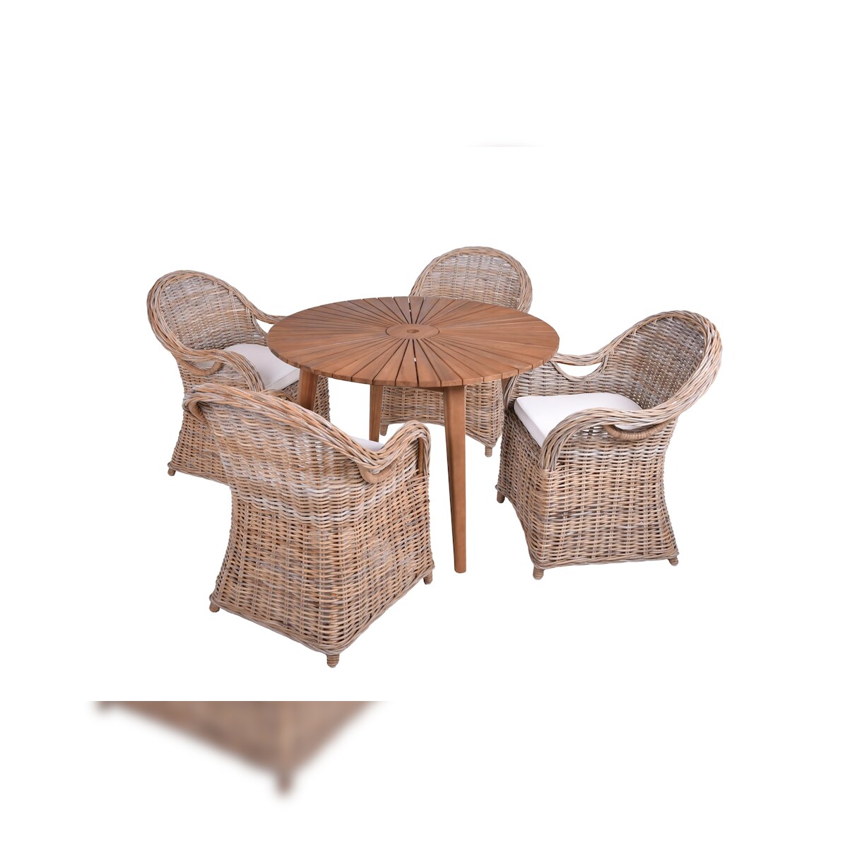 DELUKE Garten-Sitzgruppe ELODIE 5-tlg. Rattan - Akazie, Braungrau | Gartenmöbel-Set Gartengarnitur Garten-Essgruppe mit Stühlen und Esstisch Image