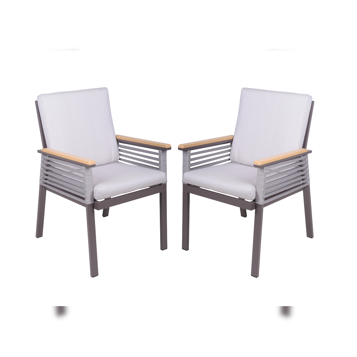 DELUKE Gartenstuhl 2er Set JASPER - Aluminium, Seilbespannung, Hellgrau | Gartenstühle Wetterfest Essstühle Outdoor Terrasse Image