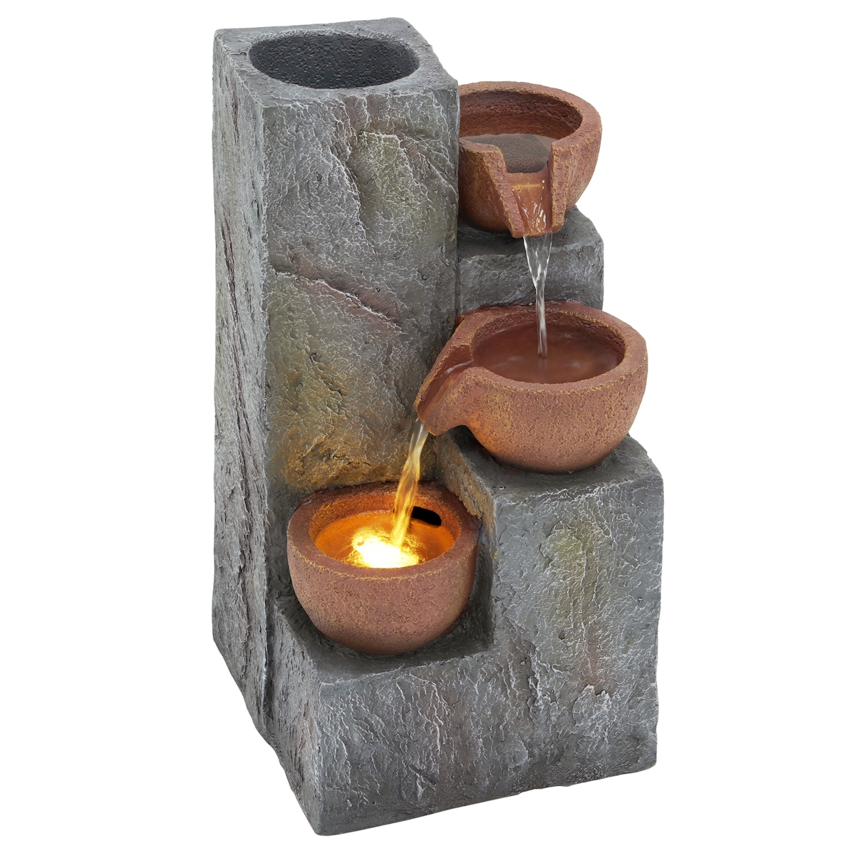 Merax Garten Springbrunnenbecken mit Wasserhahn & 3 Becken, 31 cm, Grau Image