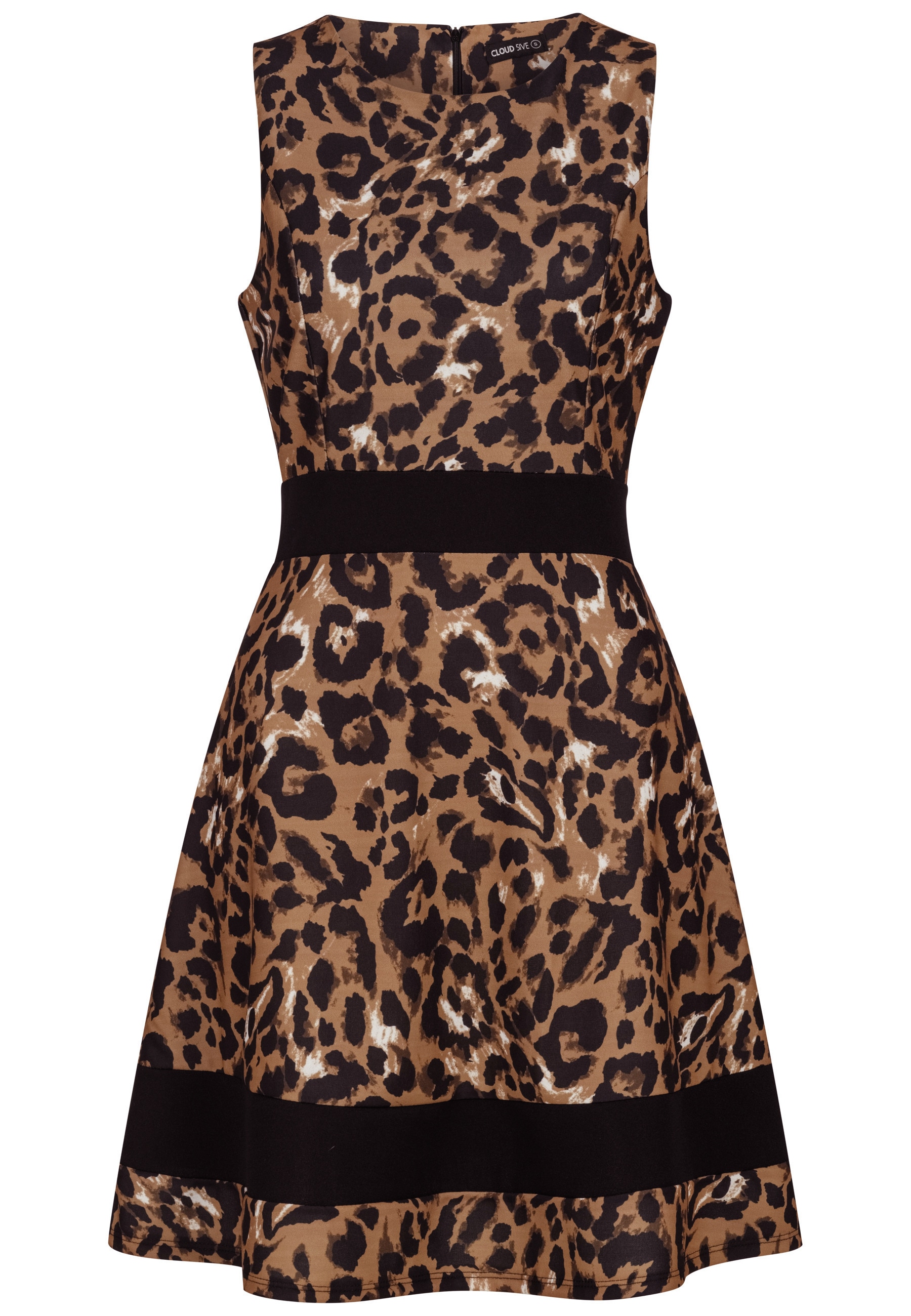 Shirtkleid CLOUD 5IVE "CLOUD 5IVE Cloud 5ive Dress with All-Over Leo Print brown", Damen, Gr. S, US-Größen, braun leo, 95% Polyester, 5% Elasthan, normal, Rundhals, Kleider Shirtkleid