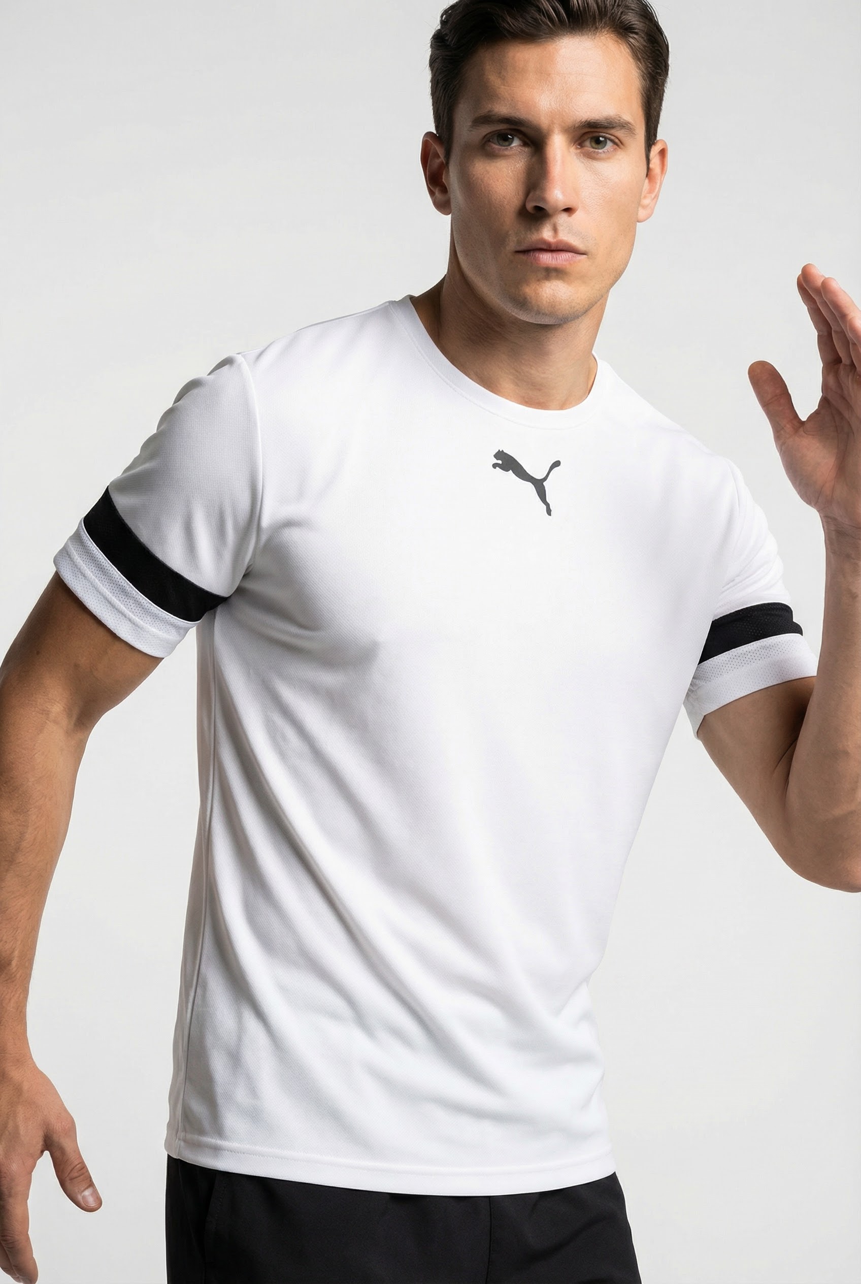 Trainingstop PUMA "TEAMRISE JERSEY", Herren, Gr. L, schwarz-weiß (puma weiß, puma schwarz, puma weiß), Netz, Obermaterial: 100% Polyester, unifarben, regular fit normal, Rundhals, Tops, Regular Fit, mit Rundhalsausschnitt, mit Mesh-Details an den... Image