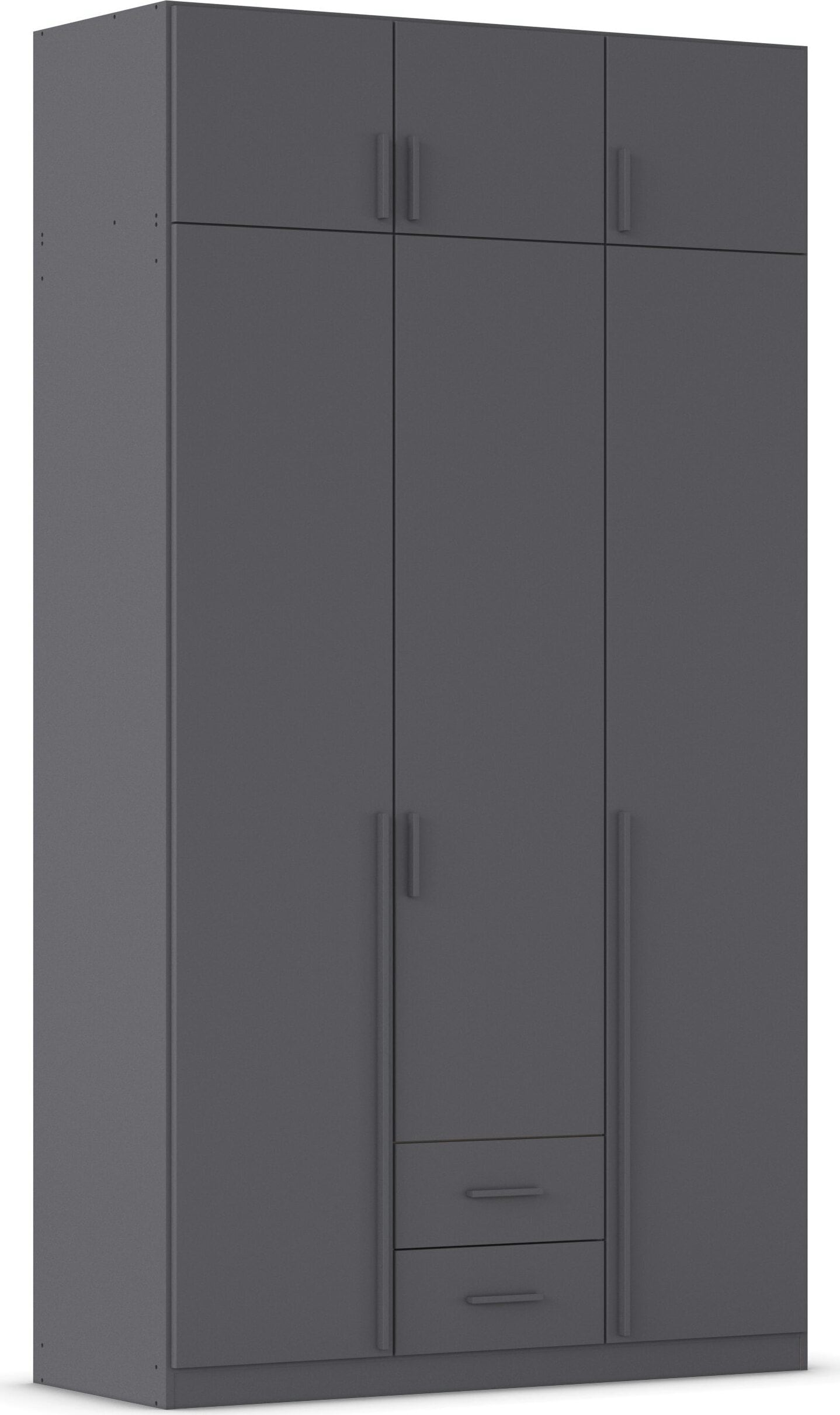 Kleiderschrank RAUCH "Schrank Garderobe Wäscheschrank GAMMA in 4 Breiten 91-226 cm", graumetallic, griffstangen graumetallic, B:136cm H:248cm T:54cm, Holzwerkstoff, Schränke, Kleiderschrank, mit Schubladen und Schrankaufsatz, schlichtes Design MADE... Image