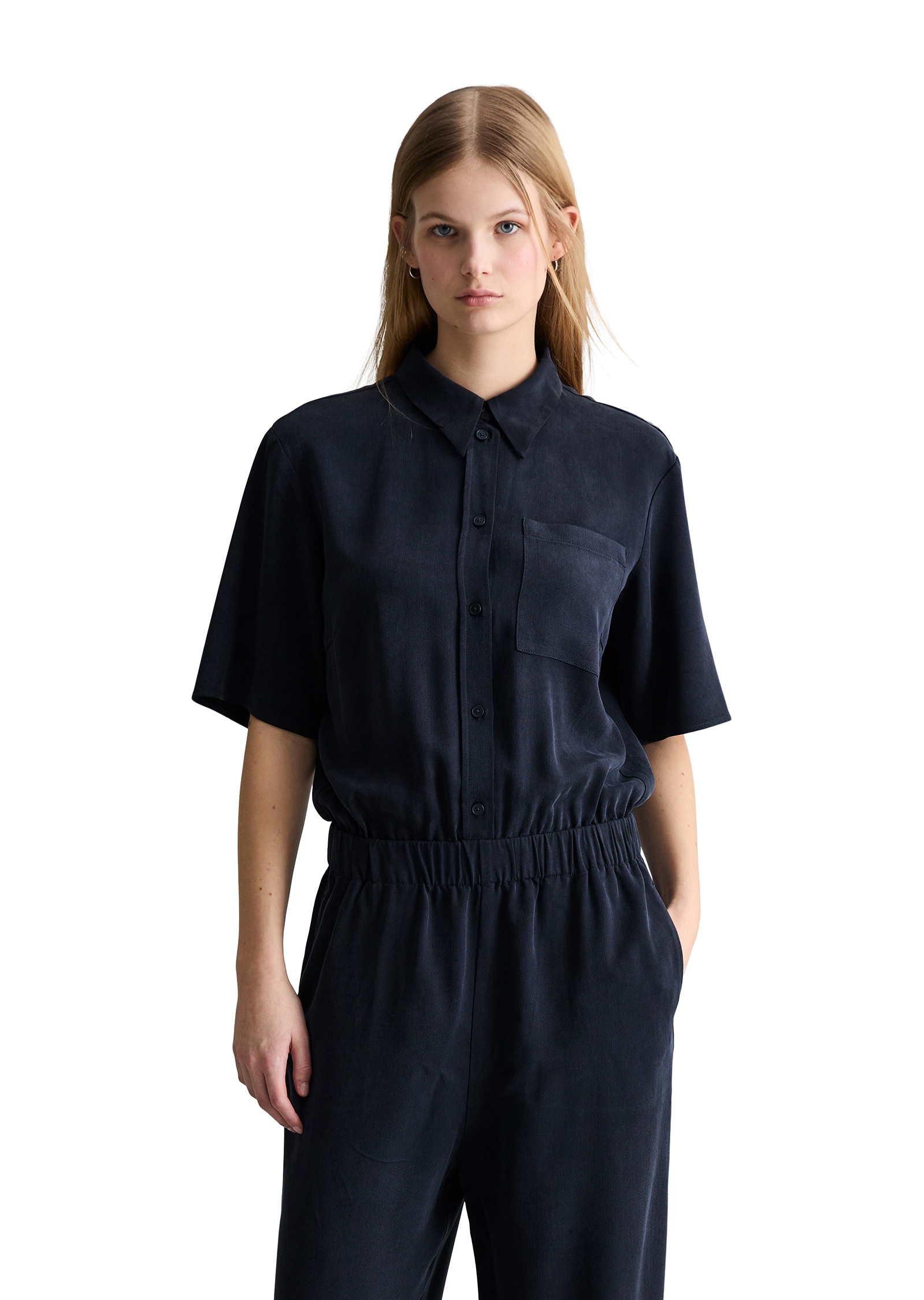 Jumpsuit MARC O'POLO DENIM "aus LENZING™ Lyocell", Damen, Gr. M, Normalgrößen, blau depths, Obermaterial: 100% Lyocell, unifarben, regular fit, normaler Saum, Overalls Jumpsuit