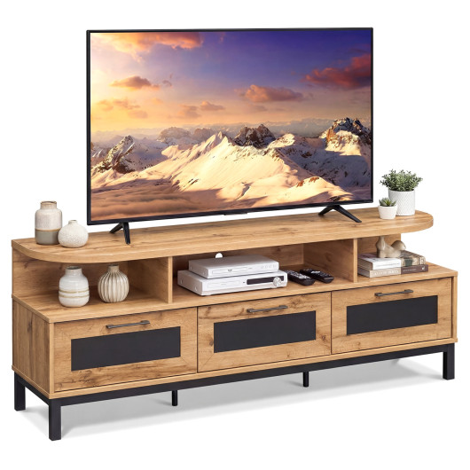 Costway Entertainment Center with 3 Storage Drawers and Open Shelves-Natural