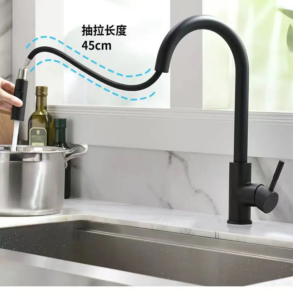 Robinet de cuisine en acier inoxydable extractible, nickel brossé noir, robinet mixte de cuisine, robinet d'évier de cuisine