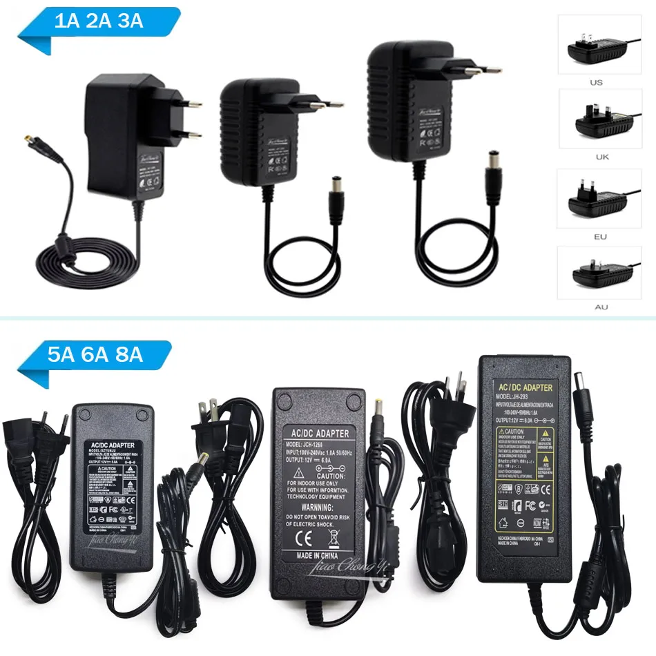 DC 5V 12V 24V trasformatore di illuminazione AC 110V 220V alimentatore switching 1A 2A 3A 5A 6A 8A 10A adattatore di alimentazione LED per lampada LED CCTV
