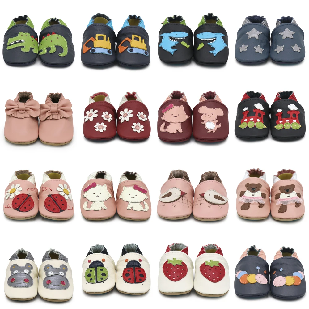 Carozoo Lederschuhe mit Gummisohlen, Kinderhausschuhe, Lauflernschuhe für Babys, rutschfeste Kinderschuhe