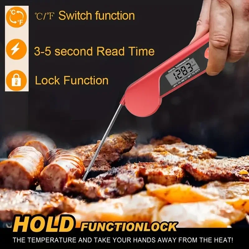 Zusammenklappbares elektronisches Grillthermometer, kabelloses Doppelsonden-Lebensmittelthermometer, wasserdichtes Fleischthermometer für die Küche zum Kochen Image
