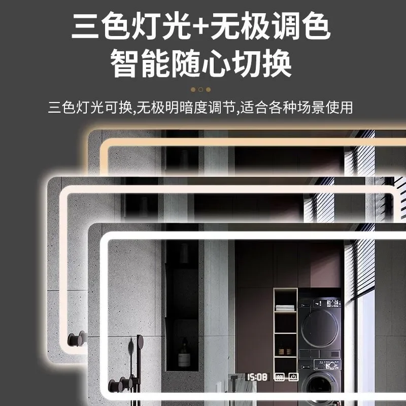 Intelligenter Badezimmerspiegel, Touchscreen, Wandmontage, Badezimmerspiegel, Wandmontage, Badezimmer, Antibeschlag, mit LED-Lichtspiegel