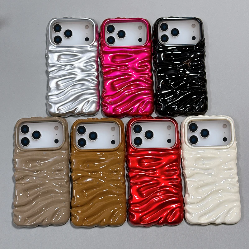 Einfache, beliebte 3D-Handyhülle mit cremefarbener Textur für iPhone 17 Pro Max 16 15 14 Plus 13, glänzende TPU-Rückseite Image