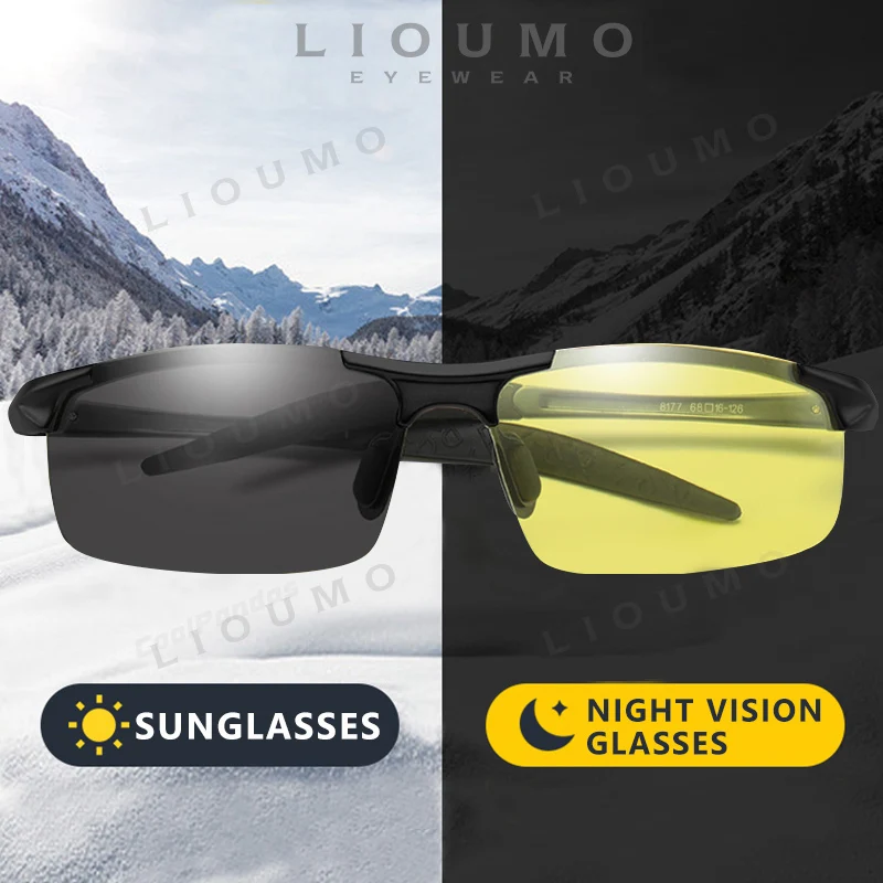 LIOUMO 2025, hochwertige photochrome polarisierte Sonnenbrille für Herren, UV400-Schutz, Fahrbrille, blendfreie Sonnenbrille Image