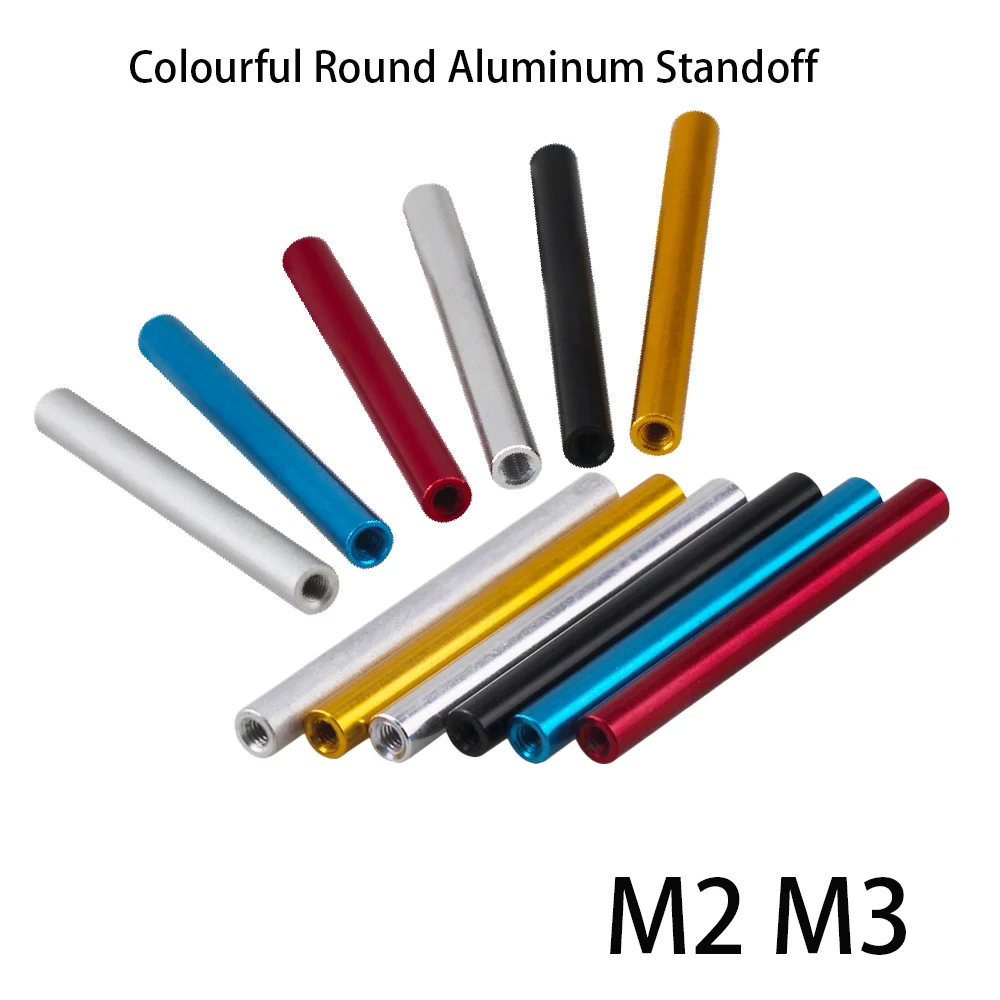 10 Stück Aluminium-Abstandsbolzen M2 M3, eloxiert, bunt, rund, lange Kupplungsmutter, Säulen-Abstandsstangen, L = 6/8/10/15/17/18/19/20/21–60 mm Image