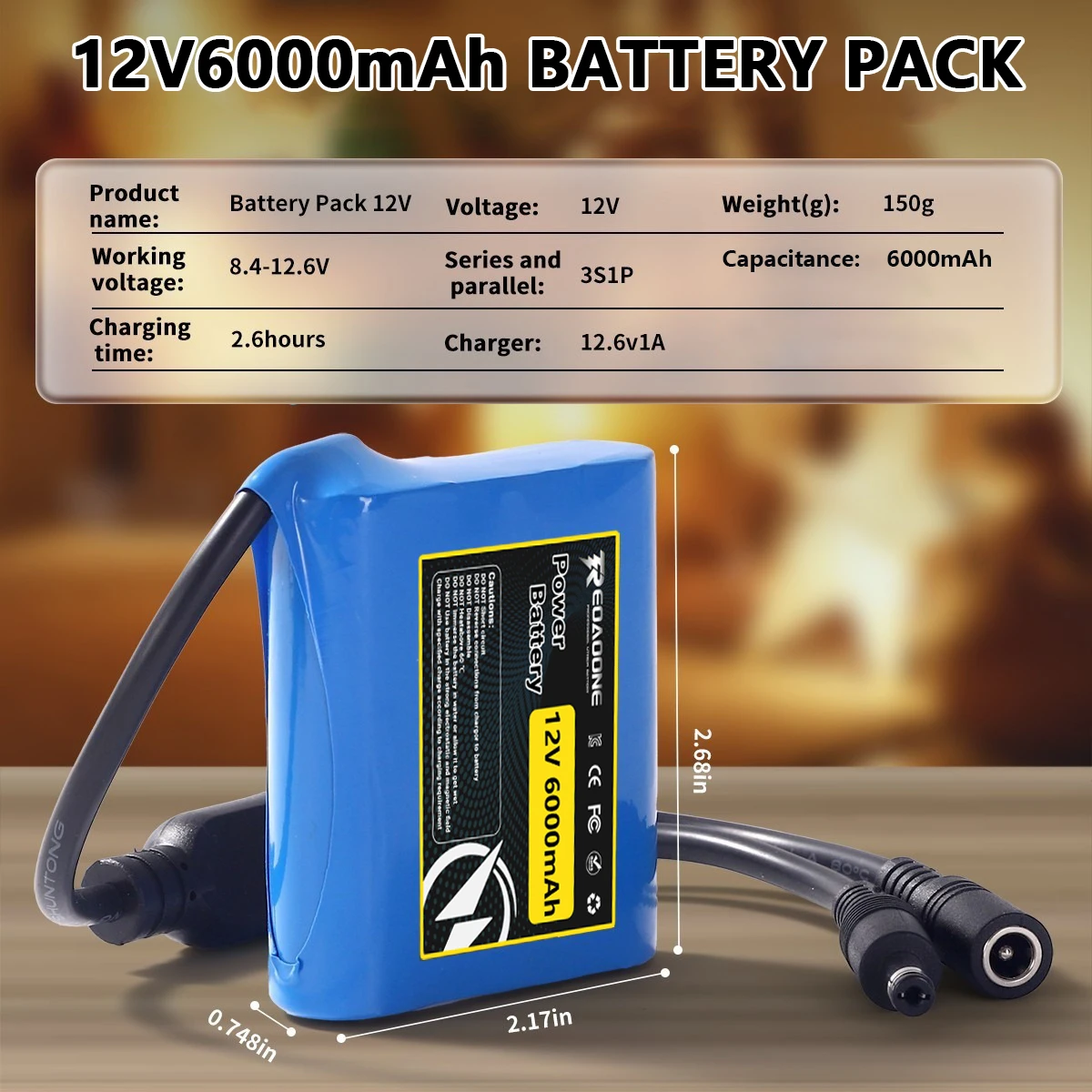 12V 6000-12000mAh wiederaufladbarer Lithium-Ionen-Akku 3S1P mit BMS-Schutz für LED-Streifenlicht, Spielzeugauto-Sicherheitssystem Image