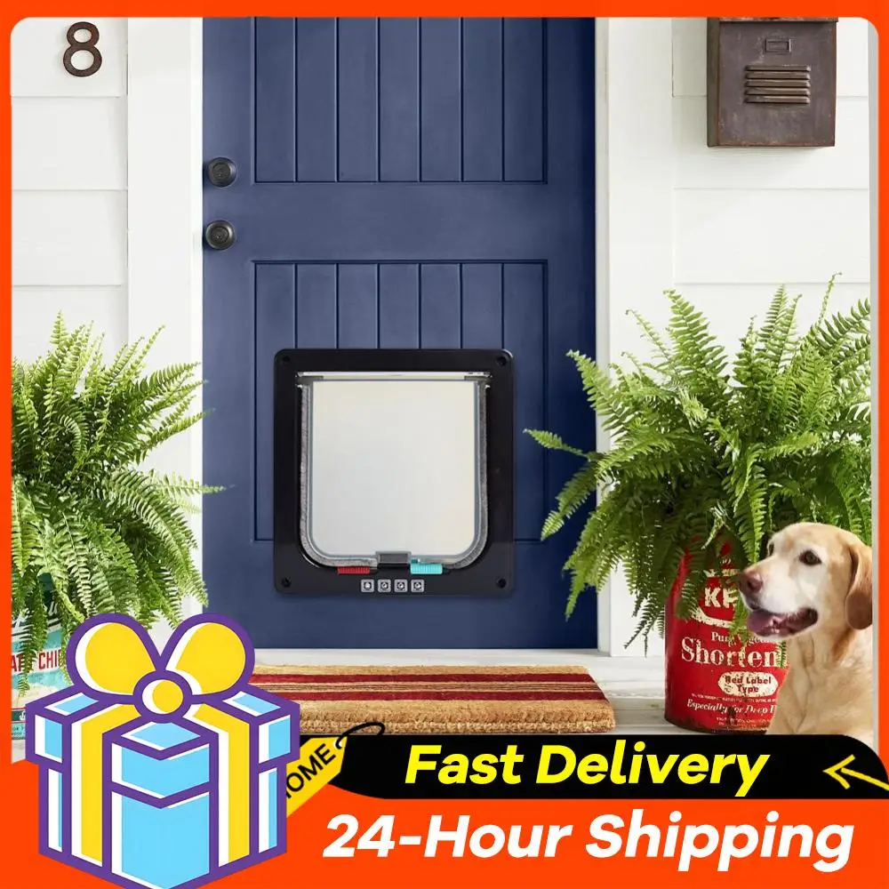 Katzenklappe mit 4-Wege-Sicherheitsschloss, Welpen- und Kätzchen-Sicherheitstür, ABS-Kunststoff Kleintier-Tor, Haustiertür und Schiebetür Image