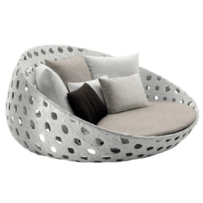 Freizeit-Rattanbett im Freien, Villa-Innenhof, Homestay-Terrasse, Sonnenschirm, Mittagspause, Rattan rund, Gartenmöbel