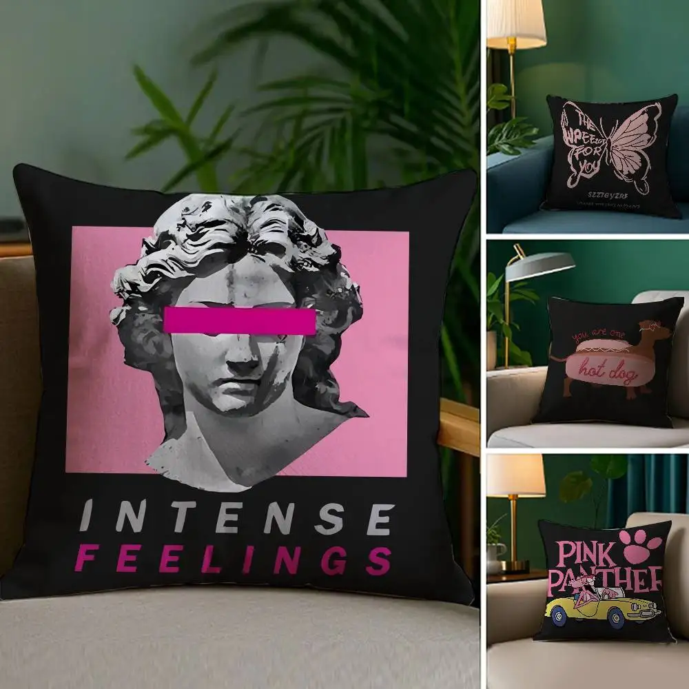 NEU Rosa tTendy Nrand Kissenbezug Plüschstoff Weicher doppelseitiger Druck Sofakissenbezug Dekokissenbezüge Image