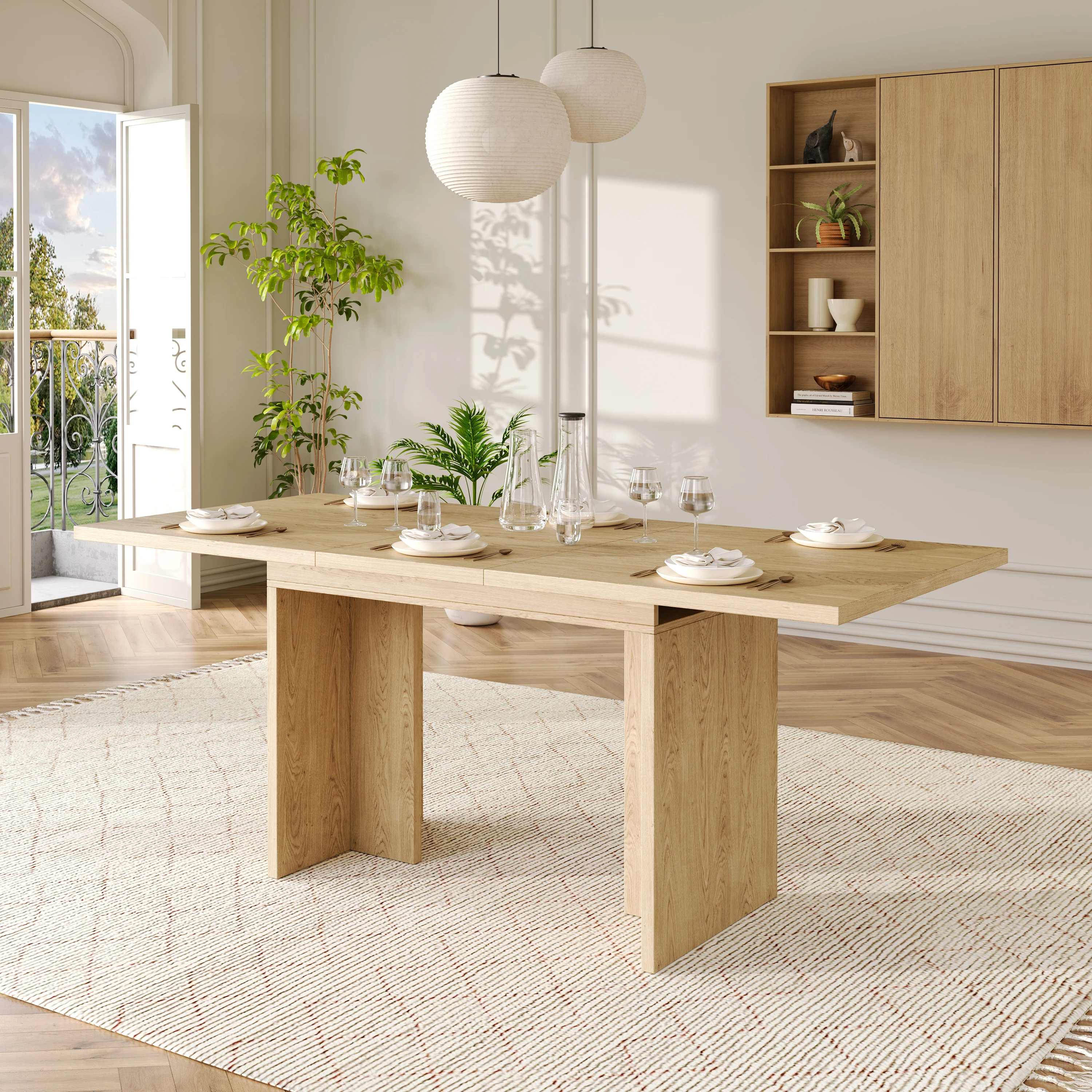 Ausziehbarer Esstisch, 140/180*80 cm, geeignet für 6-8 Personen, rechteckige Form, verdickte Tischplatte, schlichter Stil