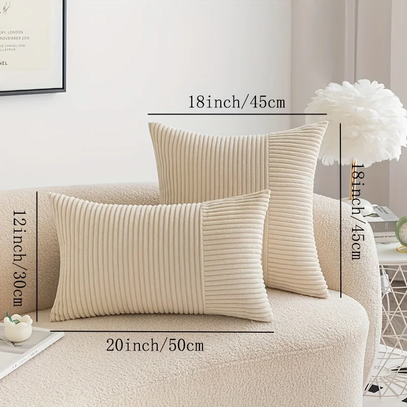 Beige-weiße Patchwork-Polyester-Kissenbezüge, 45,7 x 45,7 cm große Kissenbezüge im schlichten Stil, modernes Zimmer, Schlafzimmer, Sofakissenbezug