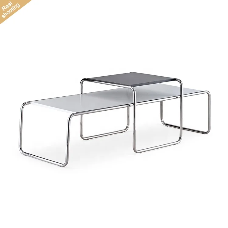 Nordisches modernes Design Wohnzimmer kleiner quadratischer Tisch Satztisch-Set Edelstahl schlichter Sofa-Couchtisch