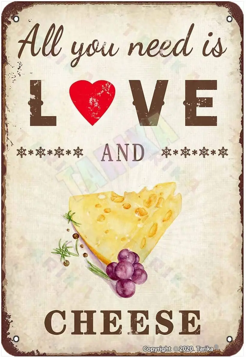 Alles, was Sie brauchen, ist Liebe und Käse für Zuhause, Zimmer, Büro, Club, Cafés, Bars, Pubs, Metall-Vintage-Blechschild, Wanddekoration Image