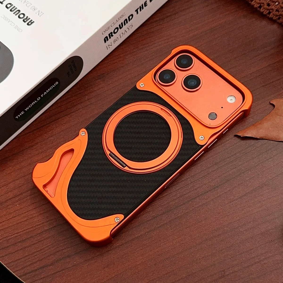 Magnetische Kevlar-Hülle aus Aluminium für iPhone 17 Pro Max 17 Pro, Karbonfaser-Textur, magnetisch, kostenlose Rotation, Ständerhalterung Image