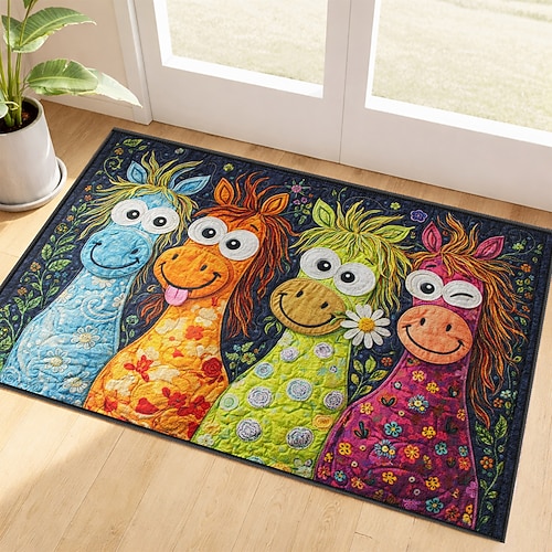 Fußmatte mit Pferde-Imitat und vier fröhlichen Pferden – ein verspielter Charme für Ihren Eingangsbereich. Image