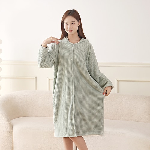 Korallenfarbener Bademantel, weicher Bademantel, tragbares Handtuch mit Kapuze, langer, saugfähiger, schnelltrocknender Hausmantel für Herbst und Winter Image