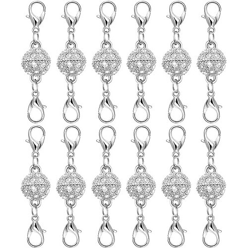 12 magnetische Halskettenverschlüsse, goldfarben Silberne magnetische Karabiner-Verlängerungen für Halsketten Armbänder, einfacher Schmuckumwandler für Damen, Senioren und den Alltag Image