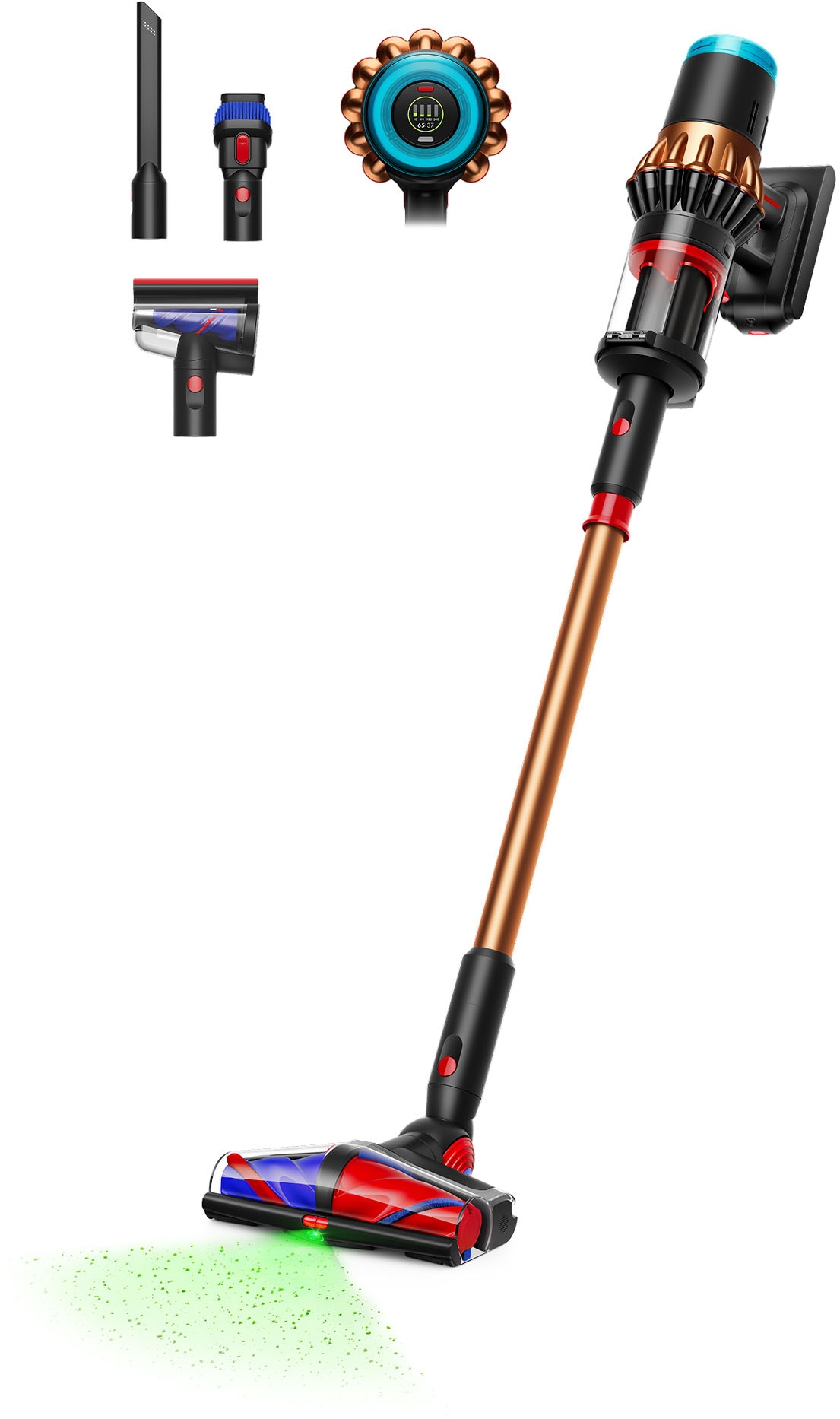 DYSON Akku-Hand-und Stielstaubsauger "V16 (DS60) Piston Animal, 900W, bis zu 70 Minuten Laufzeit", mattes schwarz, kupfer, B:25cm H:129,8cm T:25,9cm, Akkusauger, Haarentwirrungstechnologie, Topseller