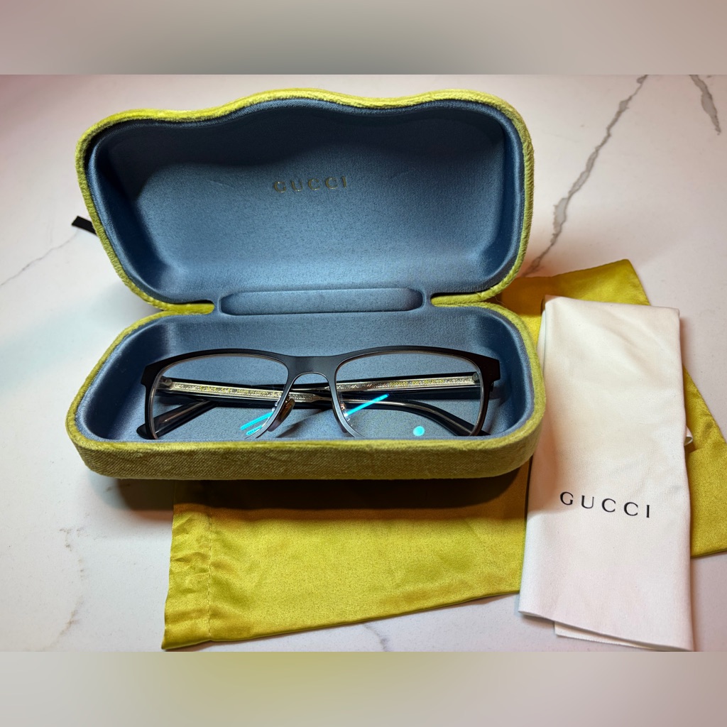 Gucci Accessories | Gucci Eyeglasses Frames Gg0317oz 001 Black Gold Rectangle Full Rim 56-17-145 | Color: Black | Size: Os