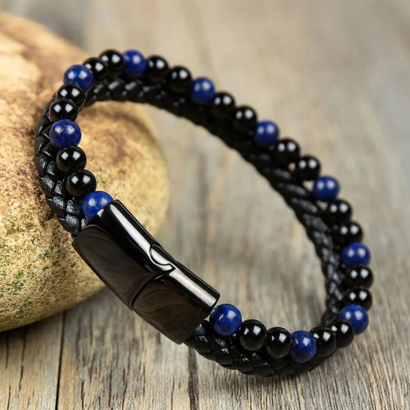 Bracciale occhio di tigre-Ossidiana nera Forza calmante Pietra curativa Bracciale da uomo-Protezione spirituale Equilibrio Meditazione Bracciale