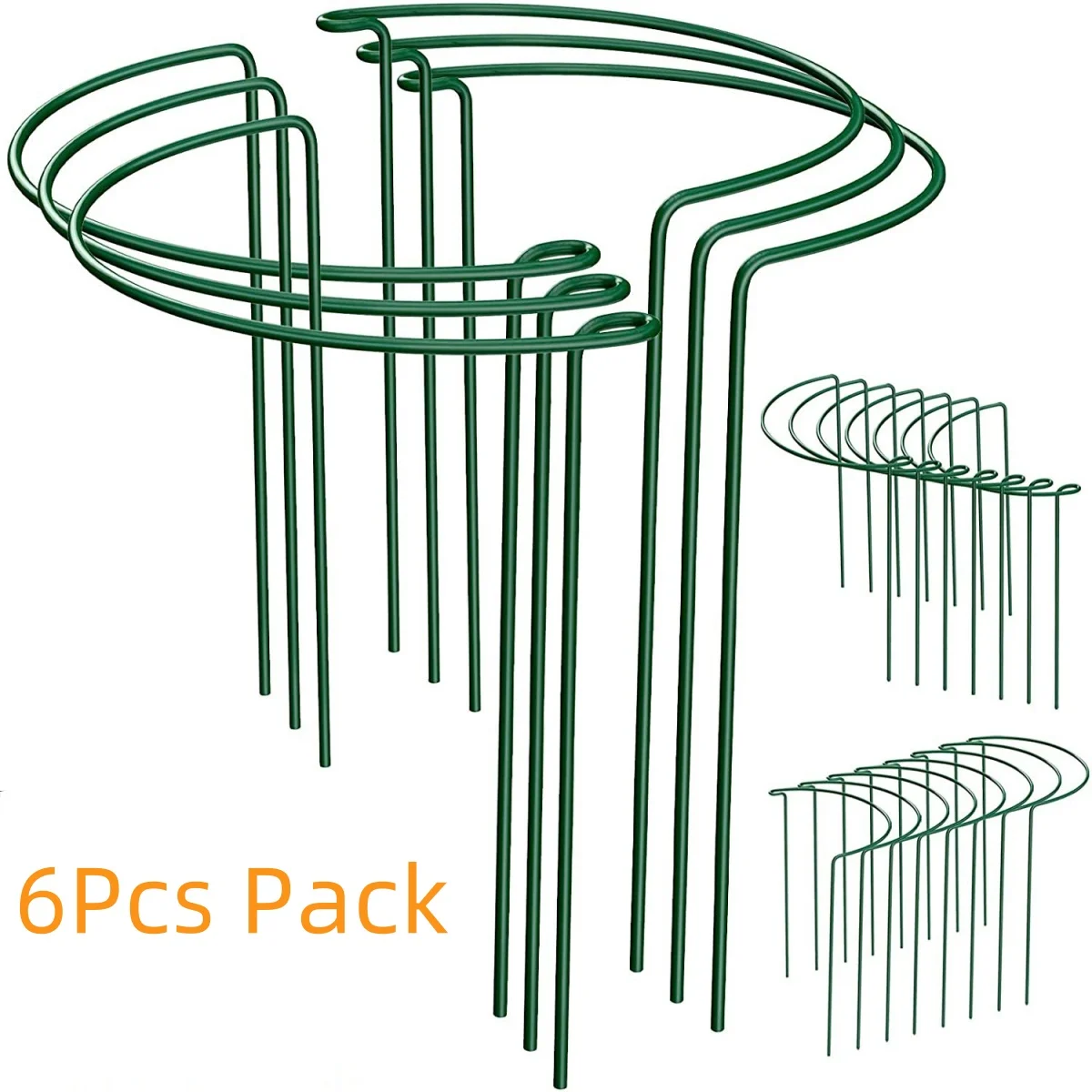 6er-Pack 9,5'' * 15,7'' Pflanzenstützpfähle, Metall-Gartenpflanzenpfahl, grüne halbrunde Pflanzenstützringe für Topfpflanzen, Gaeden Image