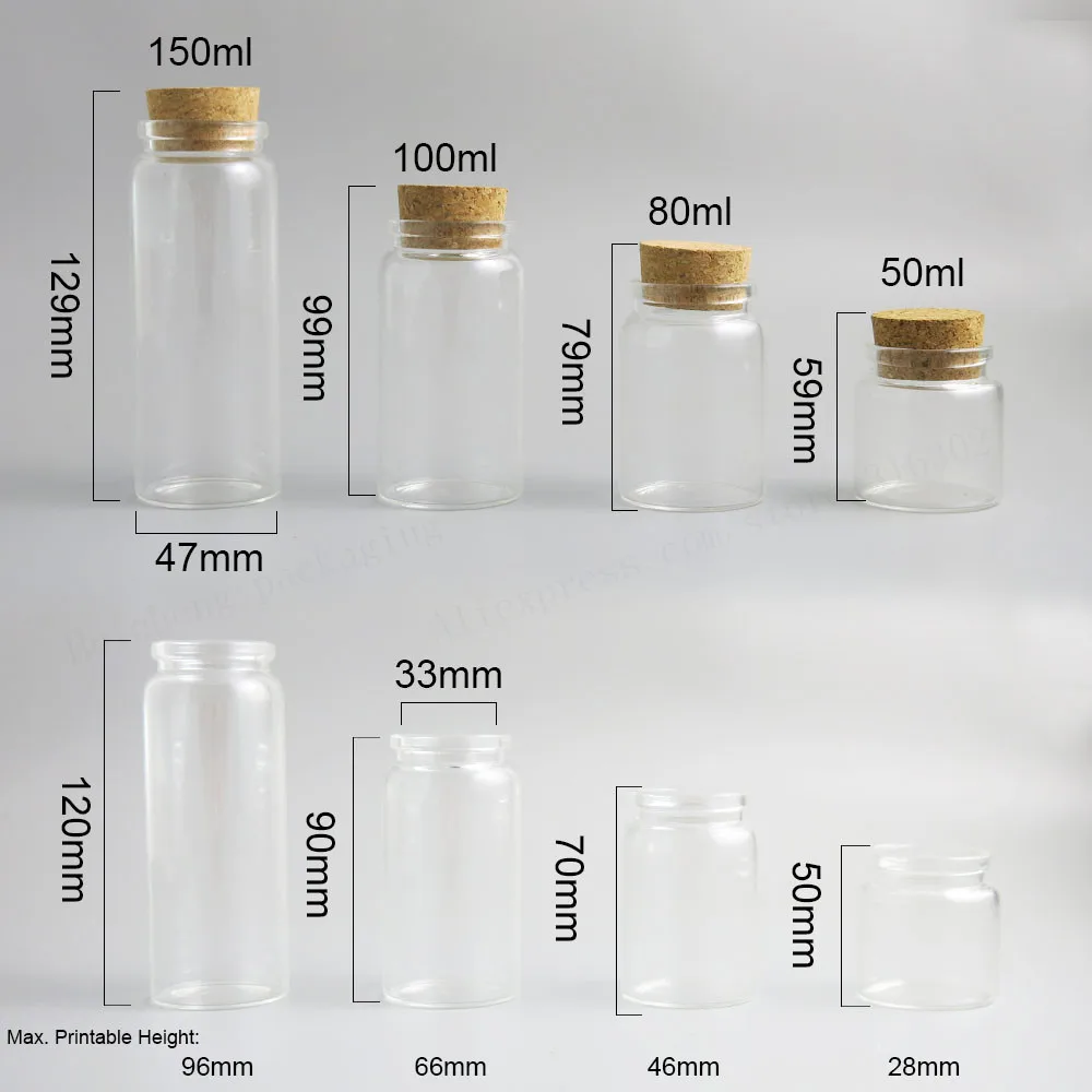 2 x transparente 50 ml 80 ml 100 ml 150 ml große Glasflasche mit Holzkorken 5 Unzen leere Glaskorken-Displaybehälter Image