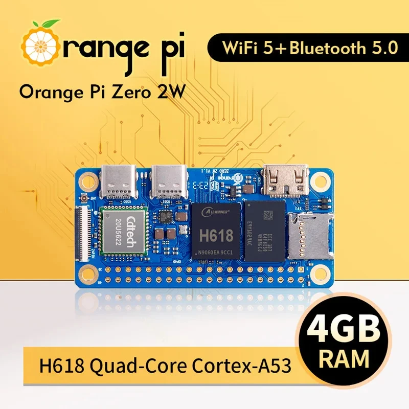 Orange Pi Zero 2 W 4 GB RAM DDR4 Mini-PC Allwinner H618 Orange Pi Zero 2 W WiFi Bluetooth BLE SBC Single Board Computer Zero2W Image