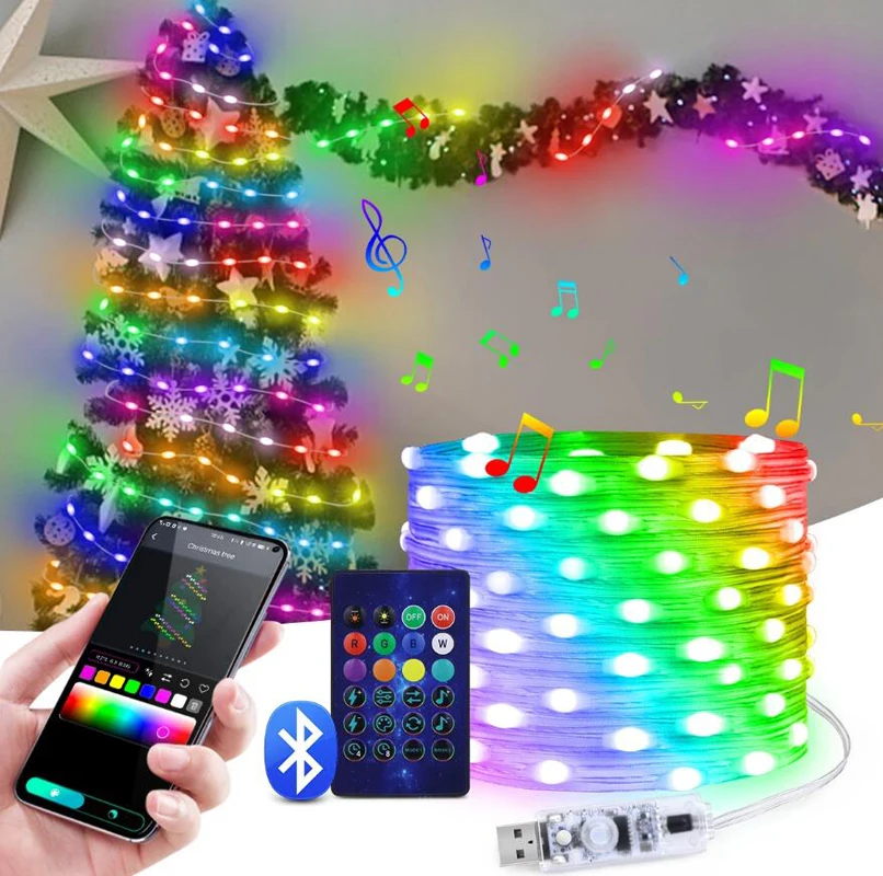 USB 20M RGBIC LED Lichterketten Traum Farbe LED Kupferdraht Lichterkette Party Hochzeit Innendekoration Garten Weihnachtsbeleuchtung