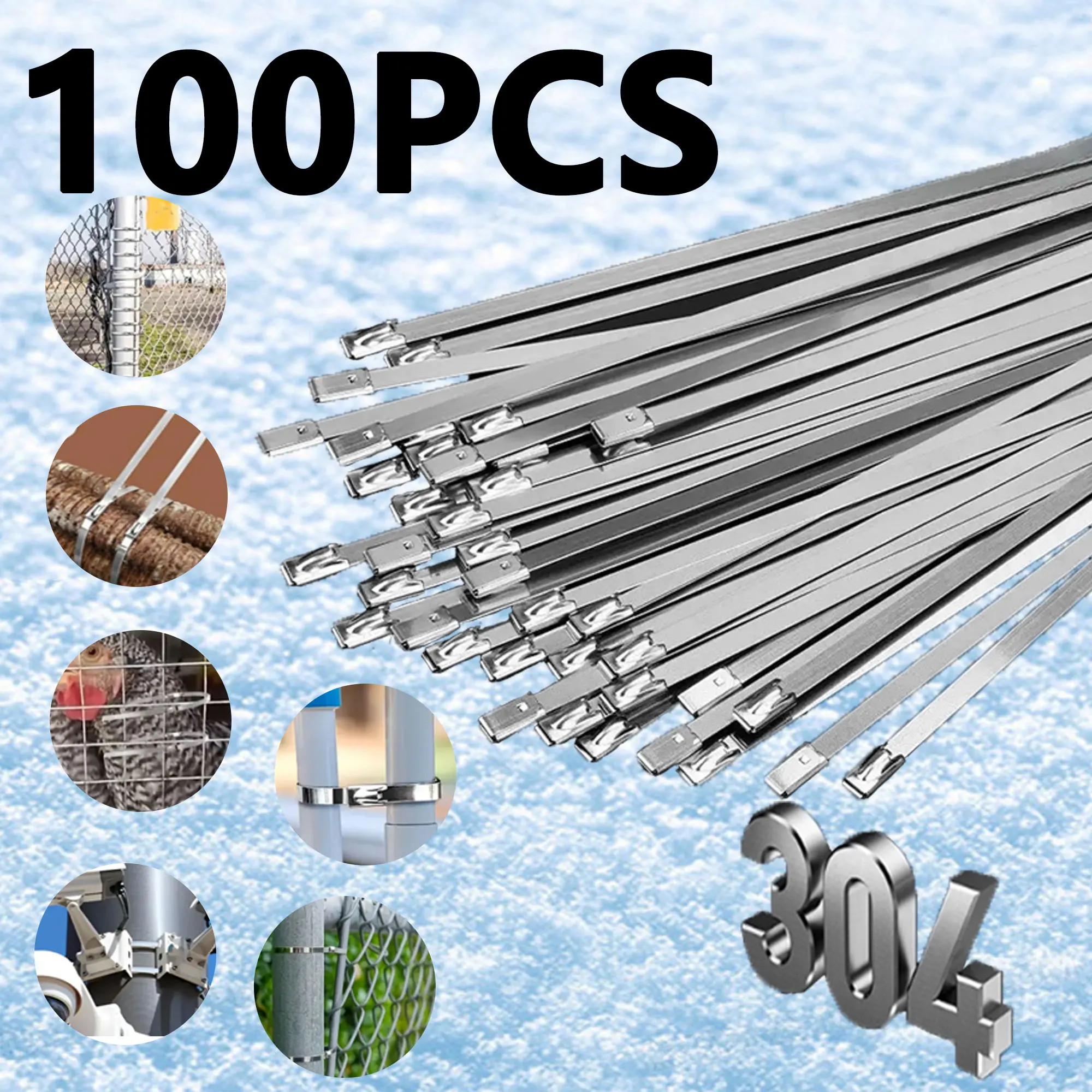 100 Stück 304 # Edelstahl-Kabelbinder, 4,6 mm, robuste, selbstsichernde Kabelbinder, Mehrzweck-Auspuffband-Verriegelungsbinder aus Metall Image