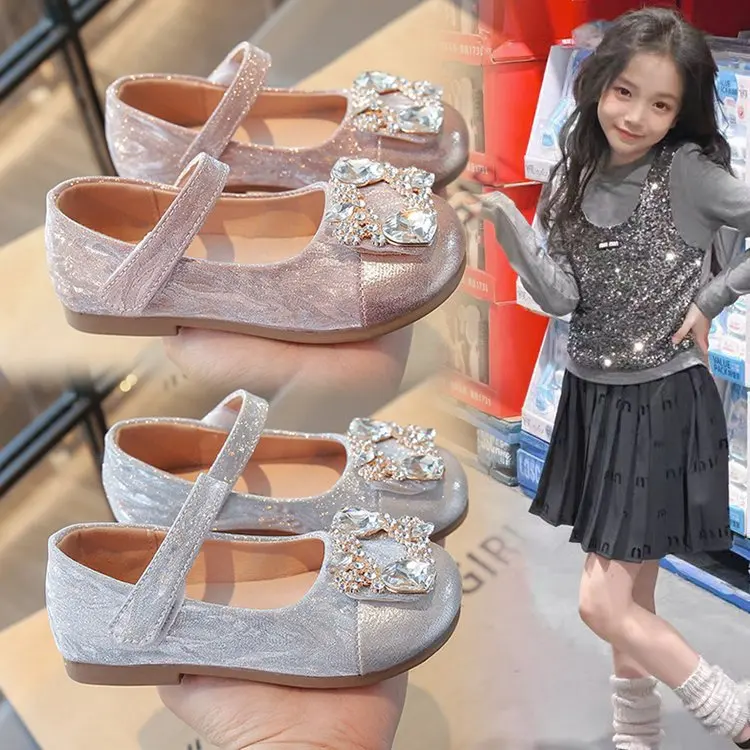 Mädchen Lederschuhe im Schicken Koreanischen Stil mit Strass-Schnalle für Kleine und Große Kinder Prinzessinnen Mary Jane Kindermode Kleid Flache Schuhe Süß