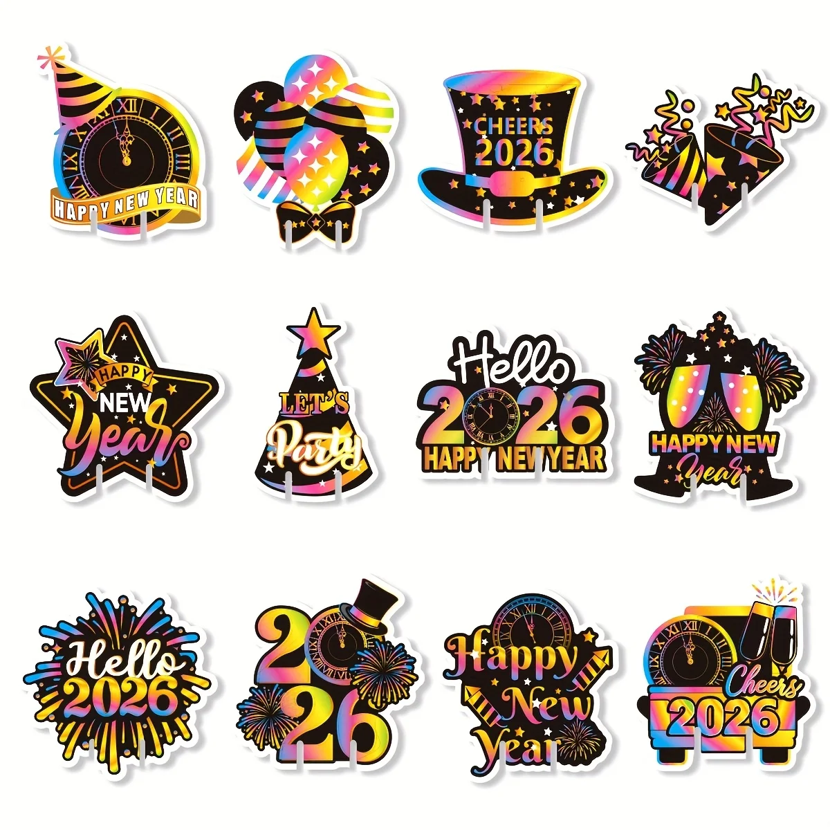 12 Stück Silvester Party Decora Weihnachtszubehör Frohes Neues Jahr Papier Champagnerglas Dekoration Karte 2026 Photo Booth Requisiten Image