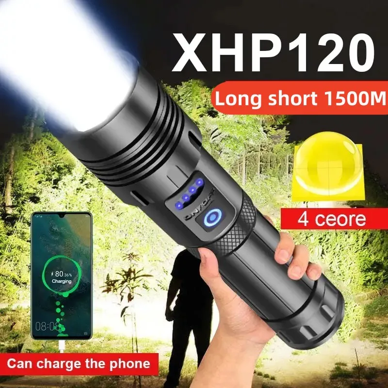 Super XHP120 Leistungsstarke LED-Taschenlampe XHP90 Hochleistungs-Taschenlampe, wiederaufladbar, taktische Taschenlampe, 18650, USB-Campinglampe