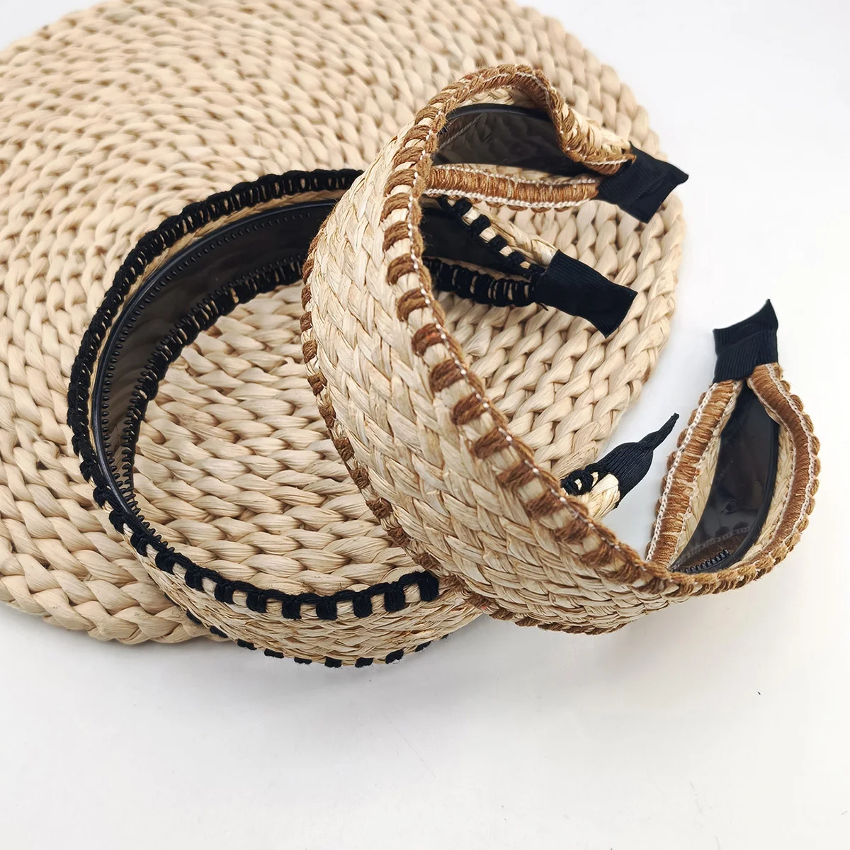 1/2PCS 5cm Neue Mode Haarband Für Frauen Stroh Geflochtene Patchwork Stirnband Kühlen Turban Sommer Für Erwachsene haar Zubehör Image