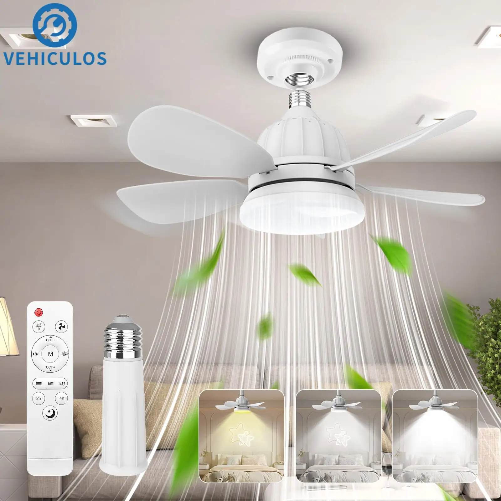 Deckenventilator mit LED-Sockel und Licht, moderne Wohnzimmer-Deckenventilatoren mit Lichtern und Fernbedienung für Garage, Schlafzimmer, Büros, Küche
