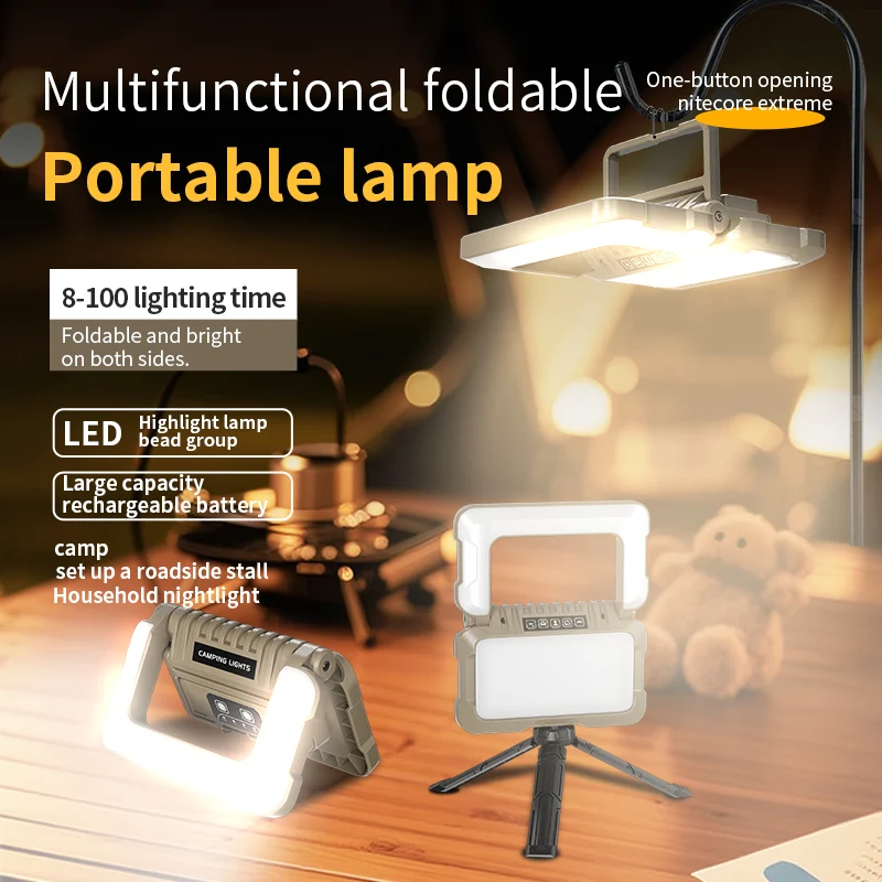Neue Campinglampe mit mehreren Lichtquellen, 180° ° faltbare multifunktionale Außenbeleuchtungslampe, 4800 mAh Arbeitsleuchte mit großer Kapazität