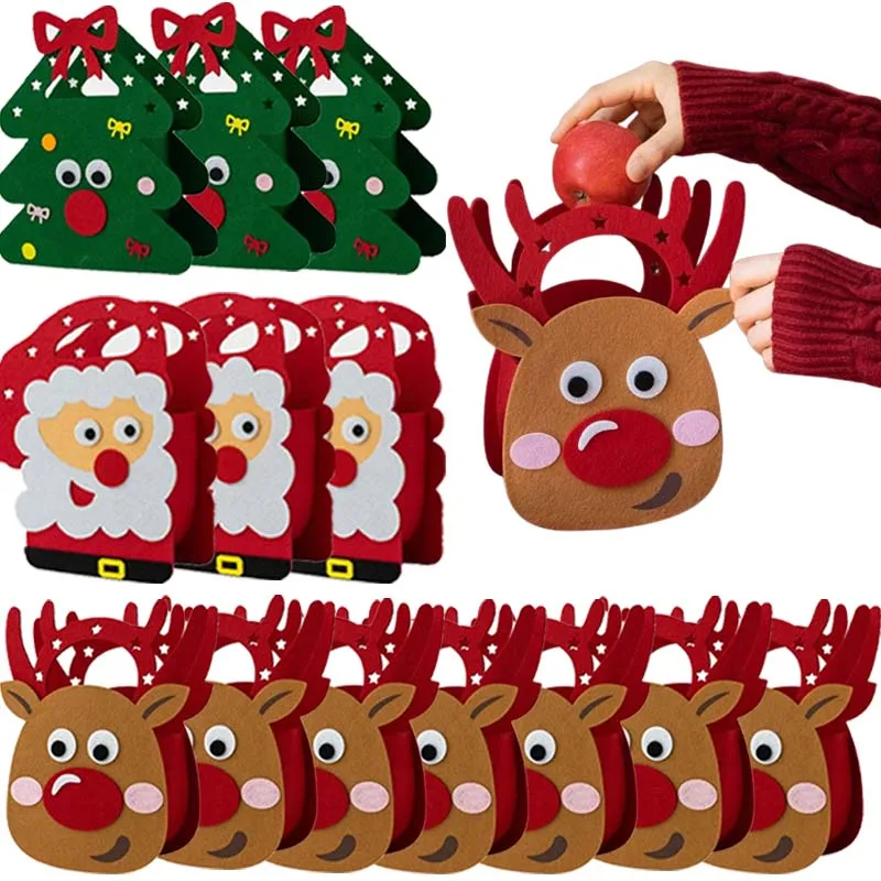 1-10PCS Weihnachten Geschenk Tasche Filz Stoff Candy Tote Kreative Urlaub Handheld Apple Tasche für Kinder Party Dekoration liefert Image
