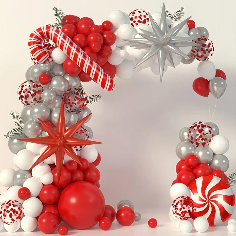107 Stück Weihnachtsthema-Ballon-Set, Süßigkeiten, Windmühle, Krücken, explodierender Stern, Folienballon, Weihnachtsthema, Geburtstagsparty-Dekoration Image